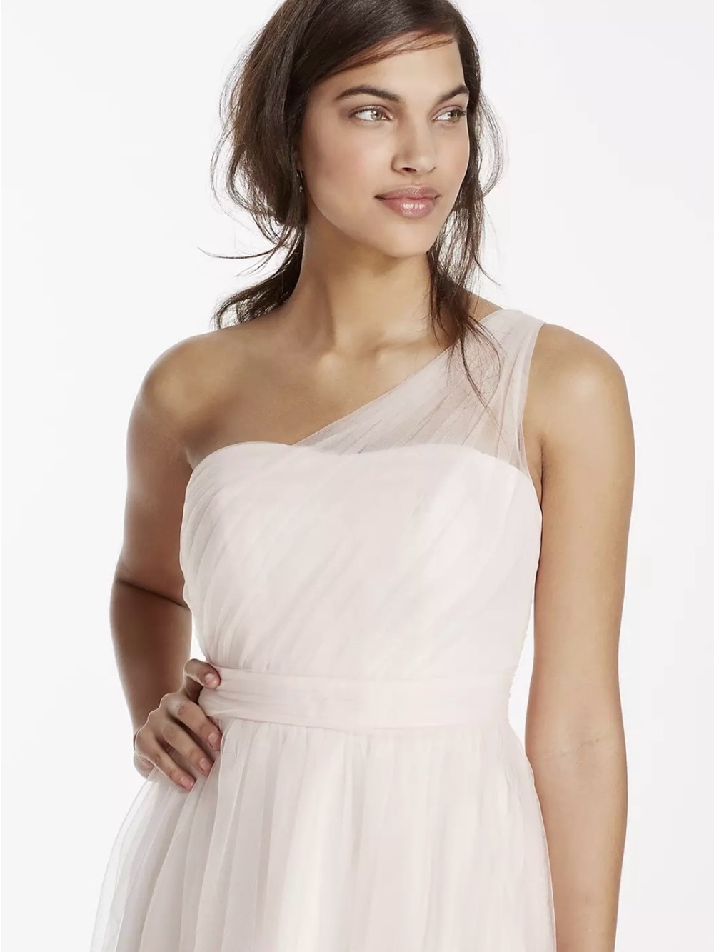NWT David’s Bridal One Shoulder Tulle Short Bridesmaid Dress Pink Size 6